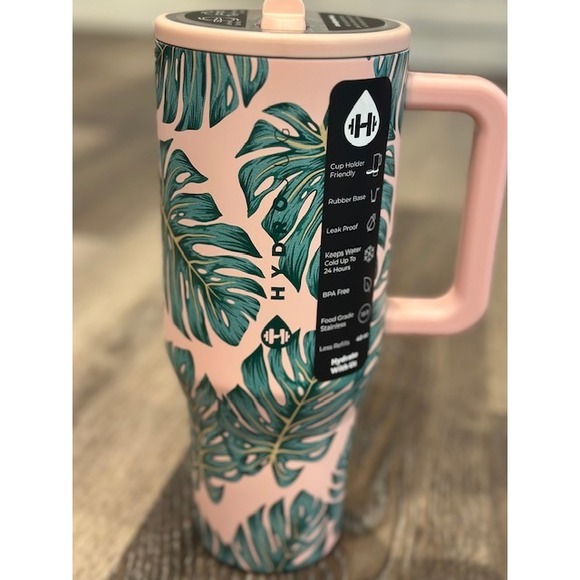 Limited Edition HydroJug Traveler 40oz Monstera Tumbler SOLD OUT Pink and Green - Picture 4 of 8